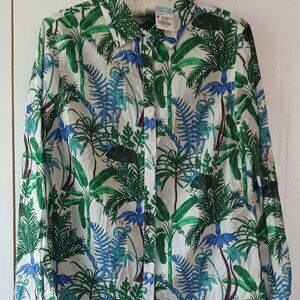 J. Mclaughlin Lois Palm Forest Blouse off white, blue and green NWT Size M